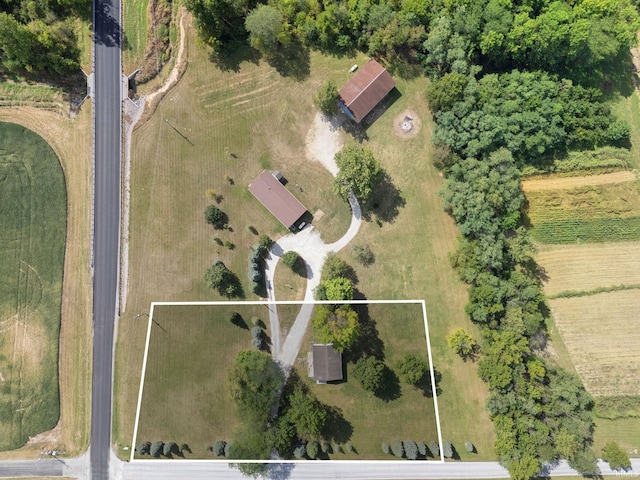 birds eye view of property with a rural view