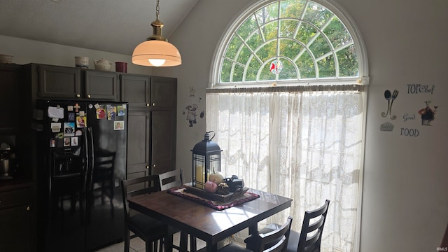 dining room with lofted ceiling