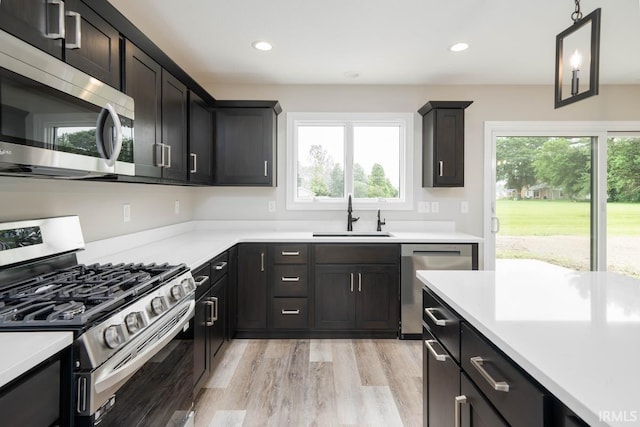 kitchen featuring light hardwood / wood-style flooring, stainless steel appliances, and sink