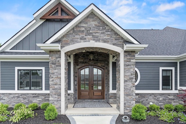 property entrance with french doors