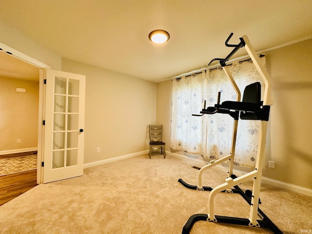 workout area featuring carpet floors