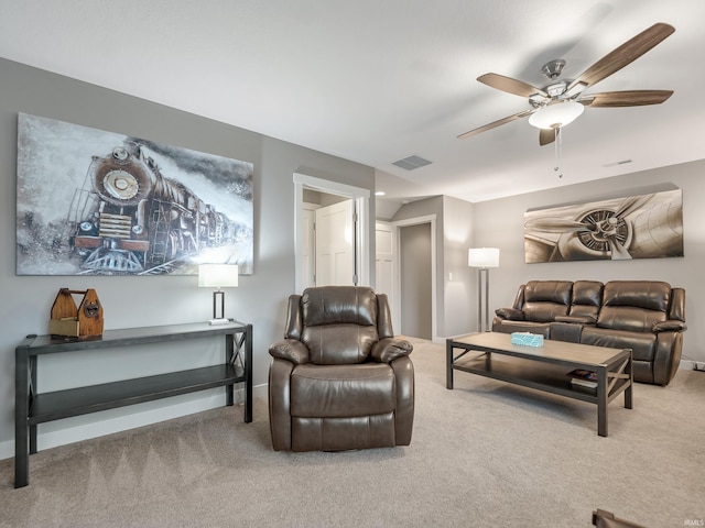 381 Elderwood Ct, Fort Wayne, IN 46845 - carpeted living room with visible vents, ceiling fan, and baseboards