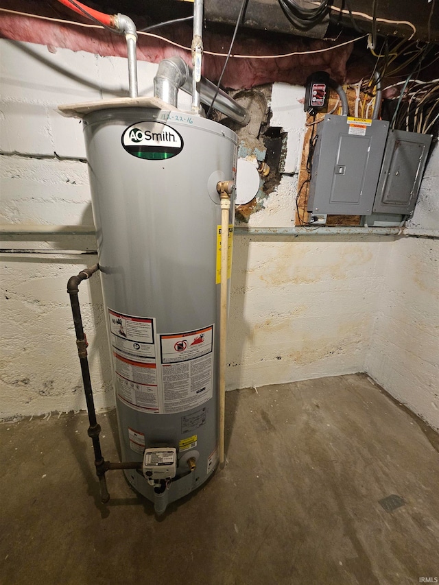 utilities featuring gas water heater and electric panel