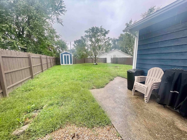 view of yard with a shed