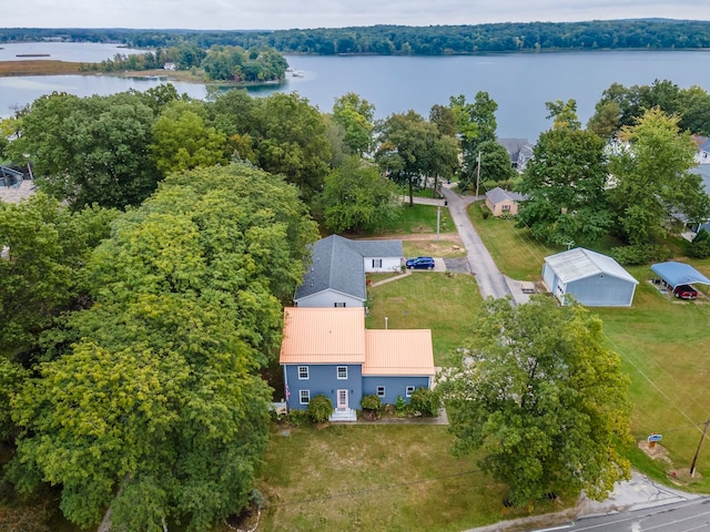 aerial view with a water view