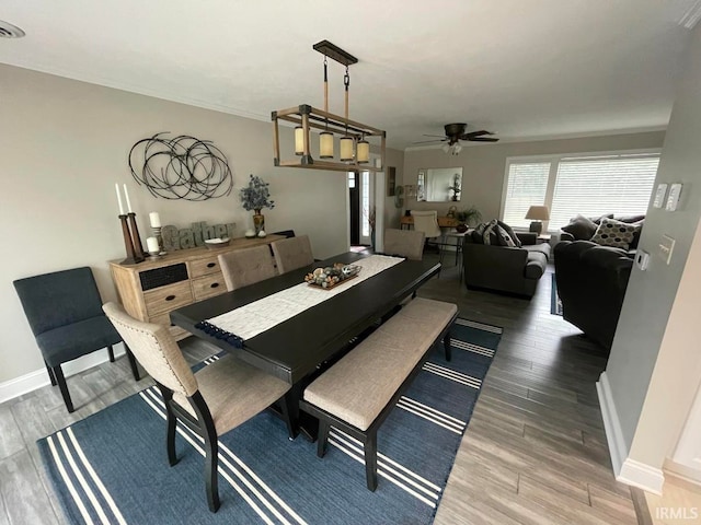 dining room featuring hardwood / wood-style flooring and ceiling fan