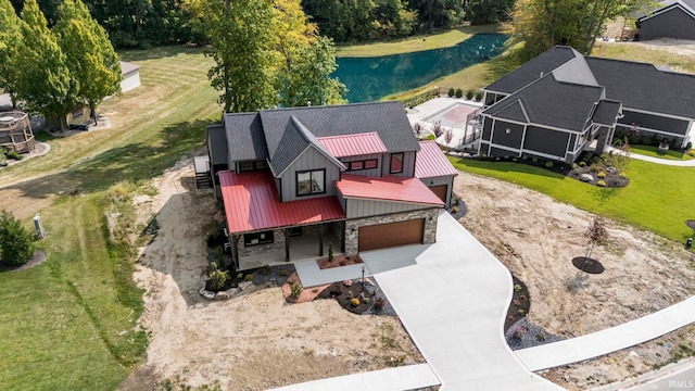 aerial view with a water view