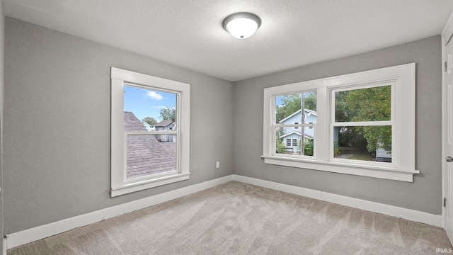 carpeted spare room with a textured ceiling and plenty of natural light