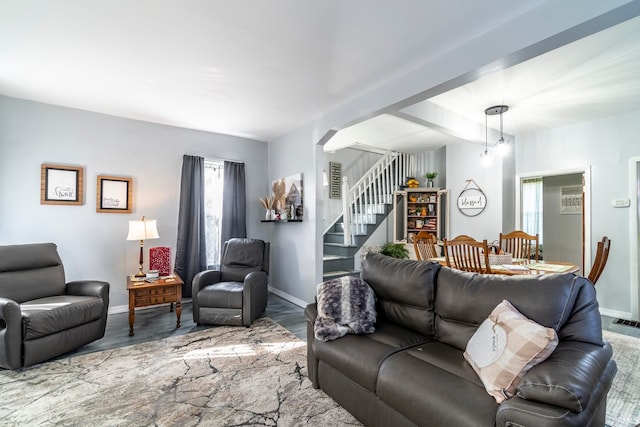 living room with hardwood / wood-style flooring