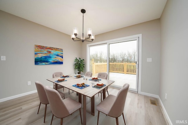 dining room featuring light hardwood / wood-style flooring and a chandelier