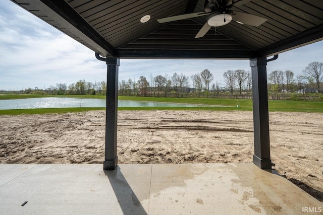 926 Lagonda Trl, Fort Wayne, IN 46818 - view of patio with a ceiling fan and a water view