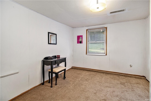 unfurnished room featuring light colored carpet and a textured ceiling