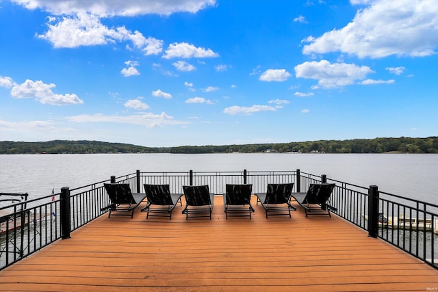 dock area with a water view