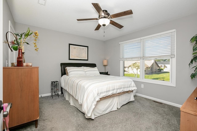 bedroom with carpet flooring and ceiling fan