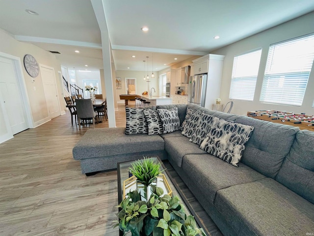 living room with light wood-type flooring