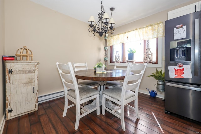 dining room with an inviting chandelier and dark hardwood / wood-style flooring