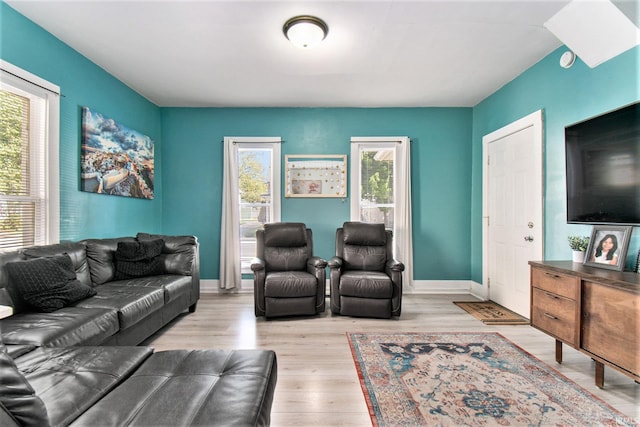 living room with light hardwood / wood-style flooring and plenty of natural light