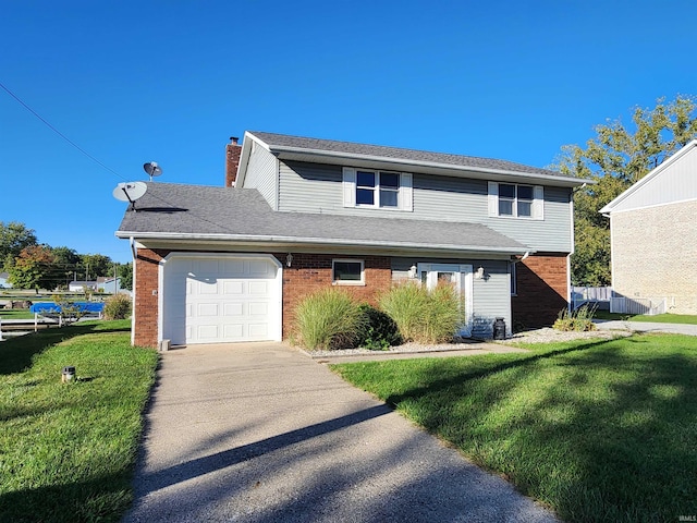9723 N Marine Key Dr, Syracuse, IN 46567 - traditional-style home with brick siding, a front yard, and a garage