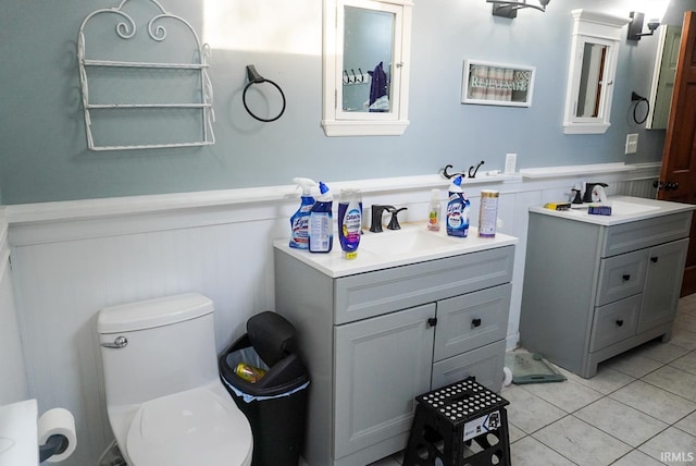 bathroom with tile patterned flooring, vanity, and toilet