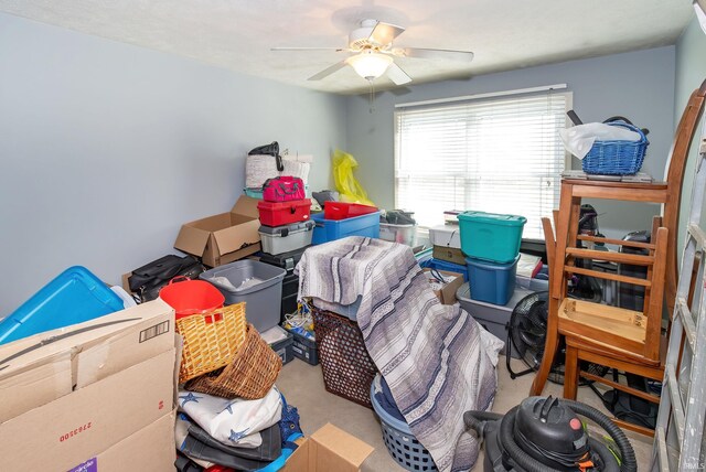 storage area with ceiling fan