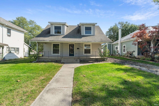 bungalow with a front yard and a porch