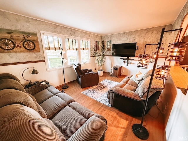 living room with hardwood / wood-style flooring