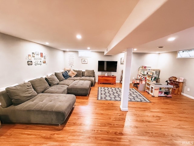 living room featuring light wood-type flooring