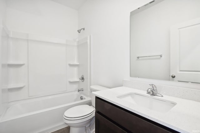 full bathroom featuring shower / bathing tub combination, vanity, and toilet