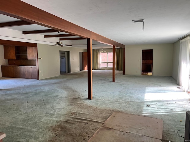 basement featuring ceiling fan