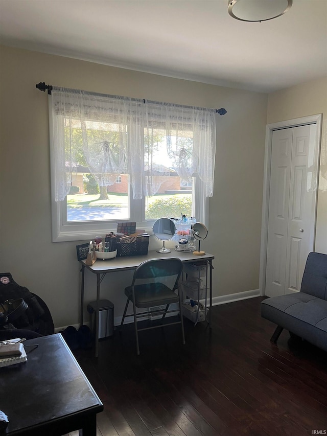 office area with dark hardwood / wood-style floors