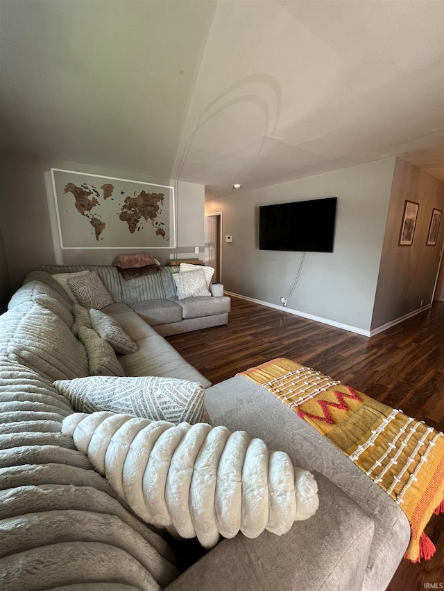 living room with dark wood-type flooring