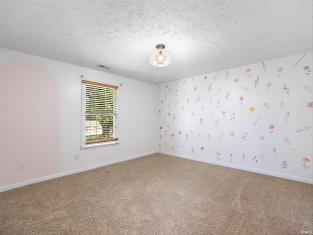 spare room with carpet and a textured ceiling