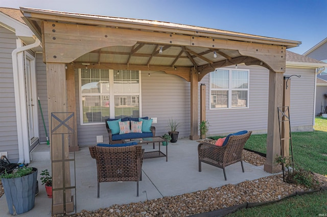 view of patio / terrace with an outdoor hangout area and a gazebo