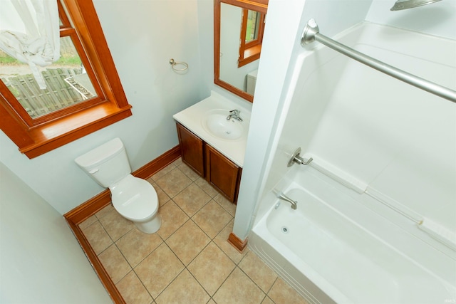 full bathroom featuring tile patterned flooring, shower / washtub combination, vanity, and toilet