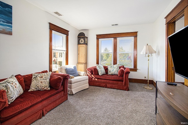 carpeted living room with a healthy amount of sunlight