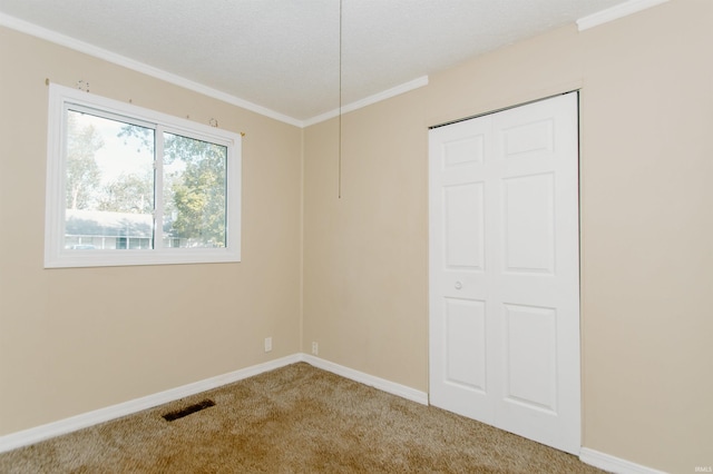 spare room with carpet flooring and ornamental molding