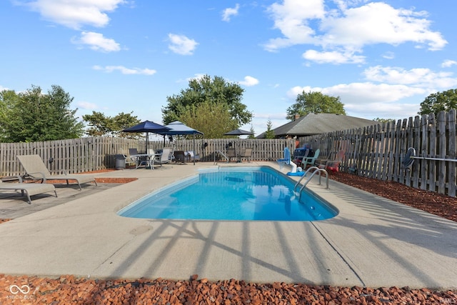 view of swimming pool with a patio area