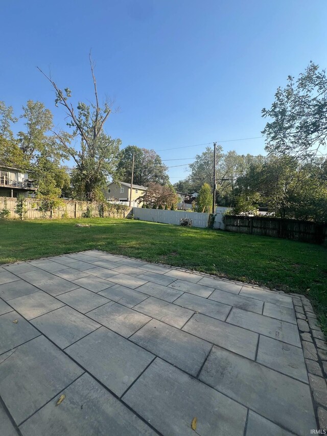 view of pool with a patio area and a lawn