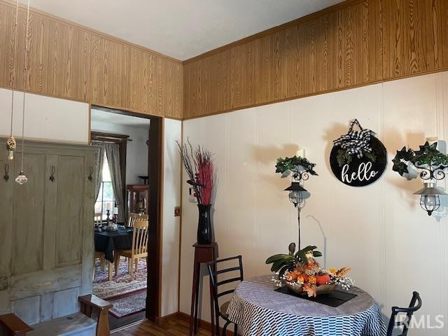 interior space with dark hardwood / wood-style floors