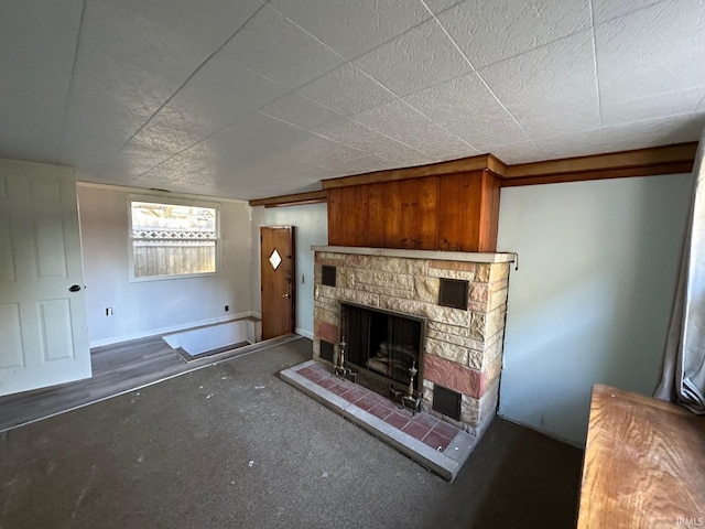 unfurnished living room with a fireplace