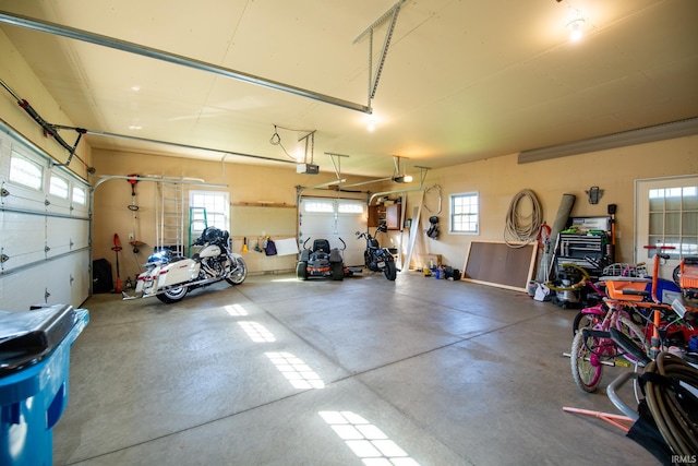 garage with a garage door opener