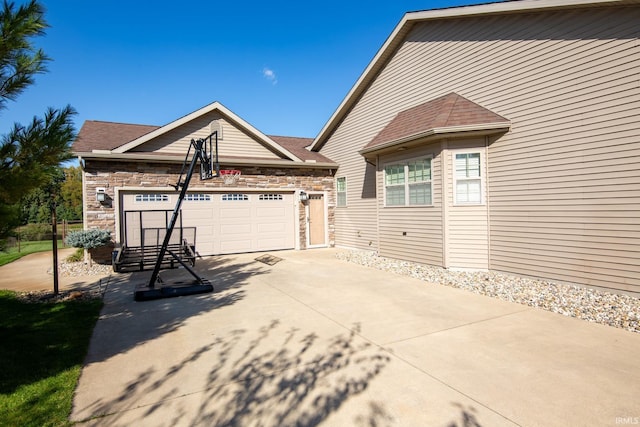 exterior space featuring a garage