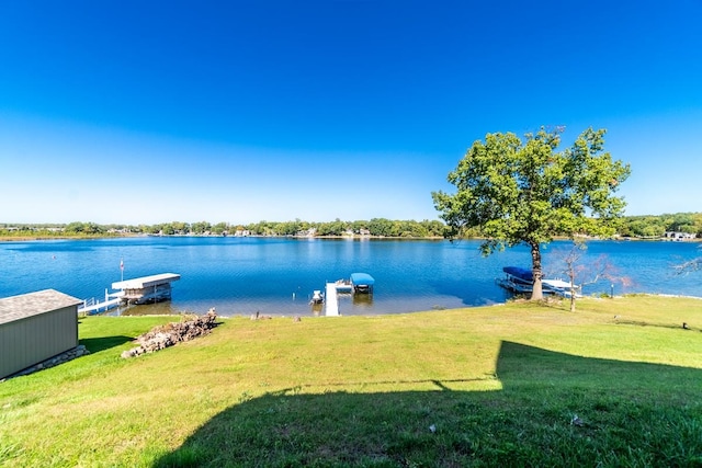 view of water feature with a boat dock