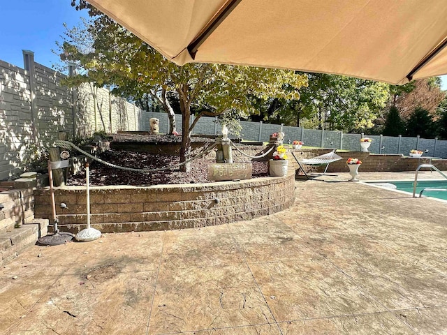 view of patio / terrace featuring a fenced in pool