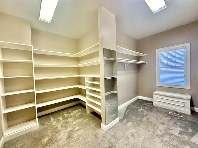 walk in closet with carpet