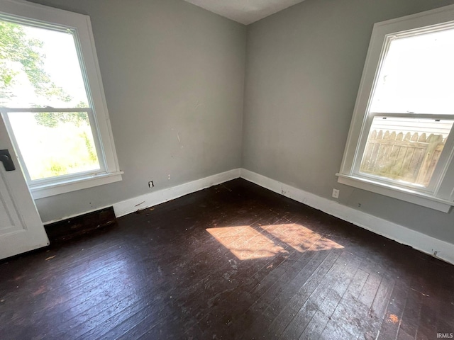 empty room featuring a wealth of natural light and dark hardwood / wood-style floors