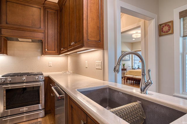 kitchen with hardwood / wood-style flooring, sink, and stainless steel appliances