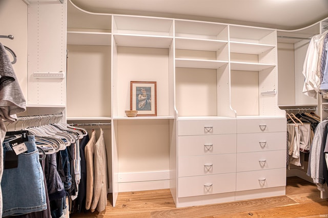 walk in closet featuring light hardwood / wood-style flooring