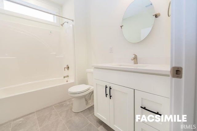 full bathroom with tile patterned flooring, shower / bathtub combination, vanity, and toilet