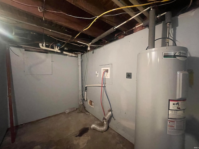 basement featuring electric water heater